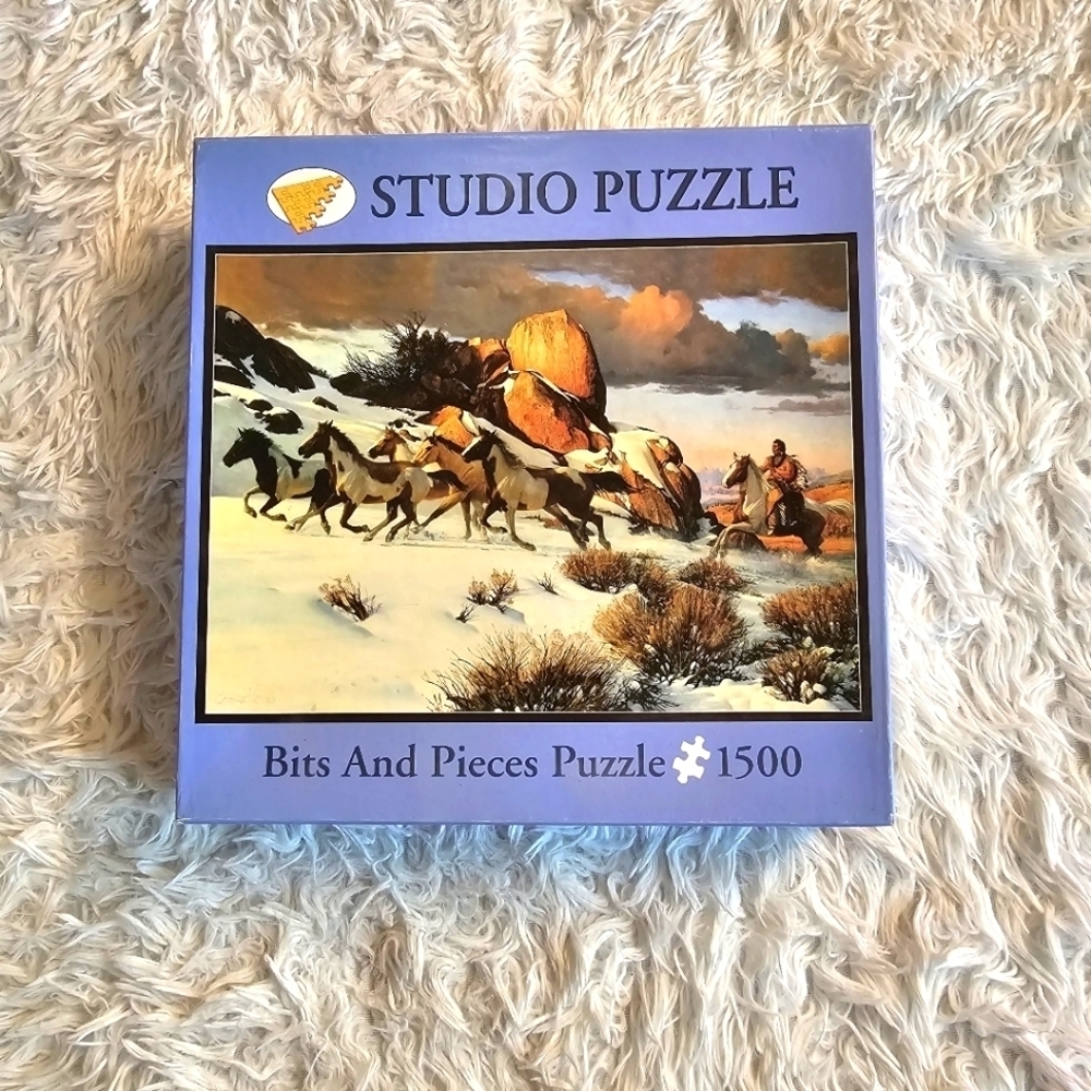Bits and Pieces Puzzle 1500 Piece Winter Raid Native American Horse Art